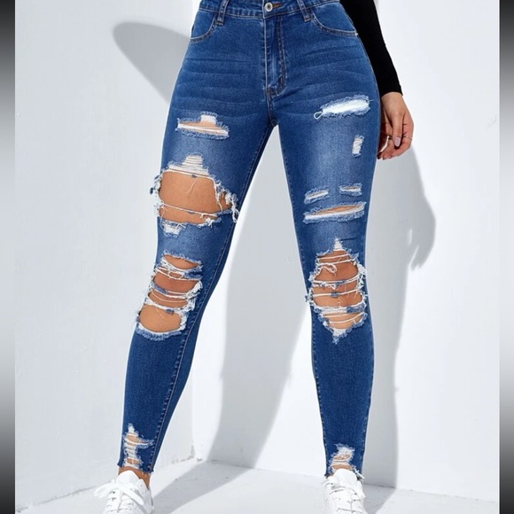 SHEIN Denim - SHEIN Blue Distressed Women Jeans